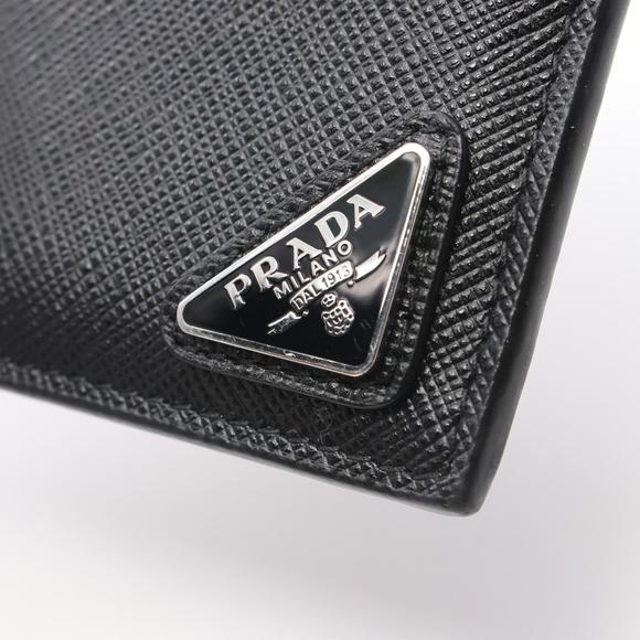 Prada Saffiano Triang Coin Case Wallet Saffiano Leather Black - Picture 5 of 8